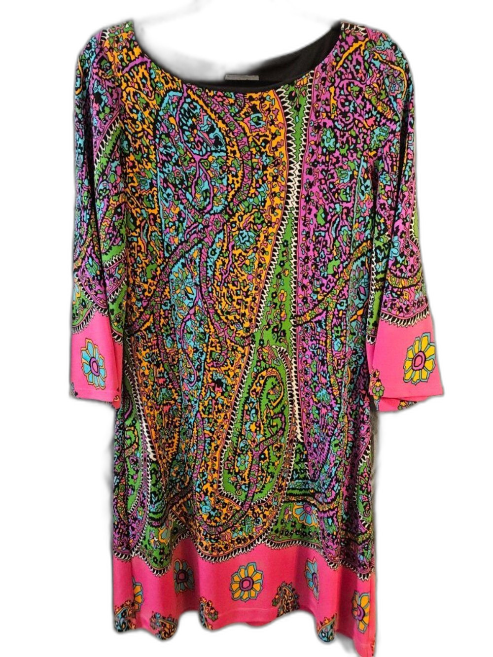 Muse Womens 10 Retro Psychedelic Paisley Print Lined Jersey Shift Dress 3/4